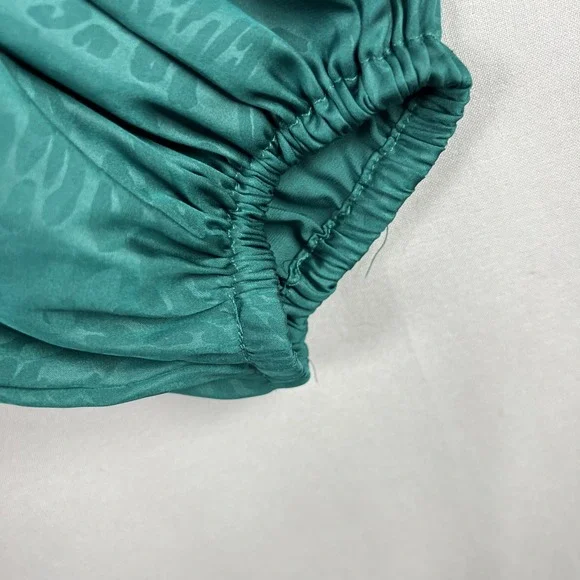 Rachel Zoe Blouse Womens XL Crop Top Green Long Sleeve Animal Print Holiday - Picture 2 of 14